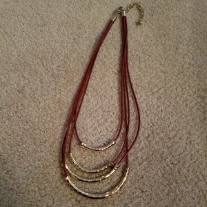 Red Leather and gold tone Choker Necklace 💋